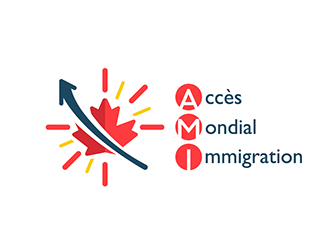 劉琦的加拿大晨光五洲移民顧問公司      法文為： Accès Mondial Immigration logo設(shè)計(jì)